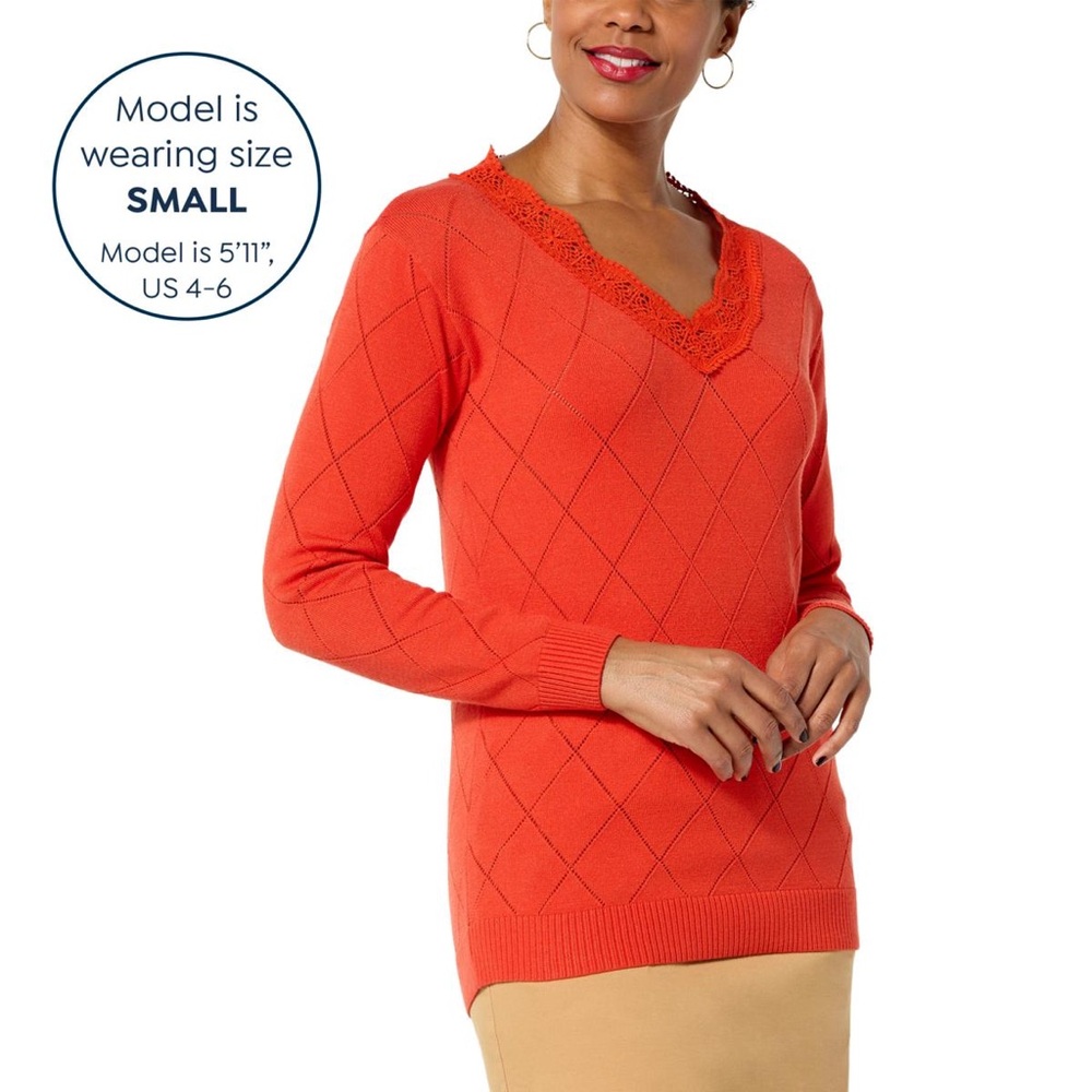 Colleen Lopez Vibrant Orange V-Neck Sweater